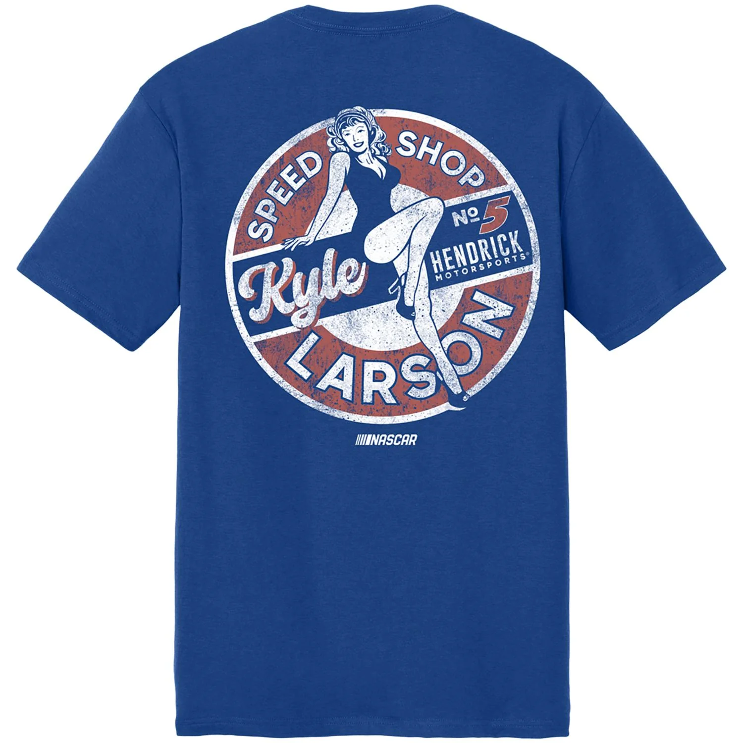 Kyle Larson #5 Deep Royal Pinup T-shirt - Image 3